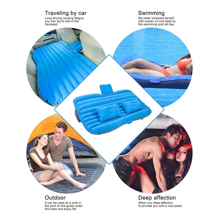 Multifunctional Inflatable Car Mattres Travel Air Bed Camping Car Back Seat with Two Pillows - Blue-8