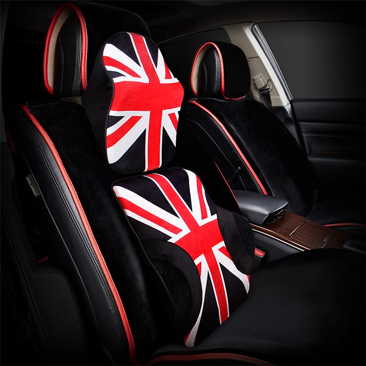 UK Flag Memory Foam Auto Car Seat Cushion Lumbar Pillow Back Waist Support - Red / Black-1