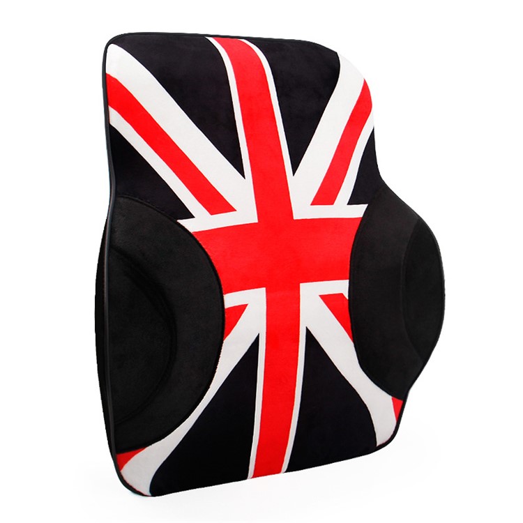 UK Flag Memory Foam Auto Car Seat Cushion Lumbar Pillow Back Waist Support - Red / Black-2