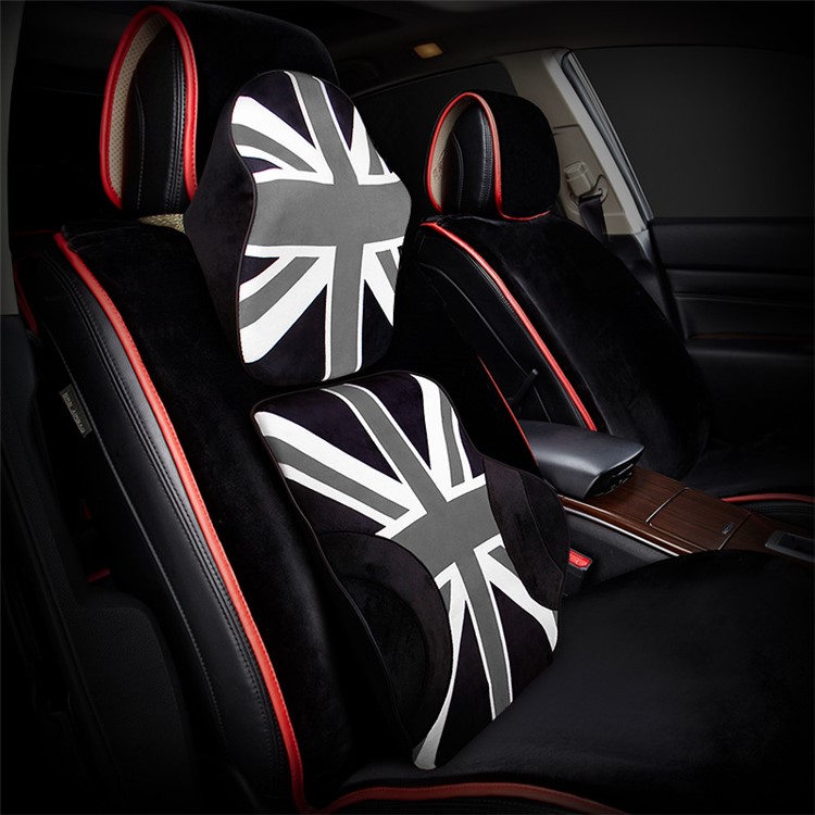 UK Flag Pattern Memory Foam Car Auto Chair Seat Back Cushion - Grey / Black-1