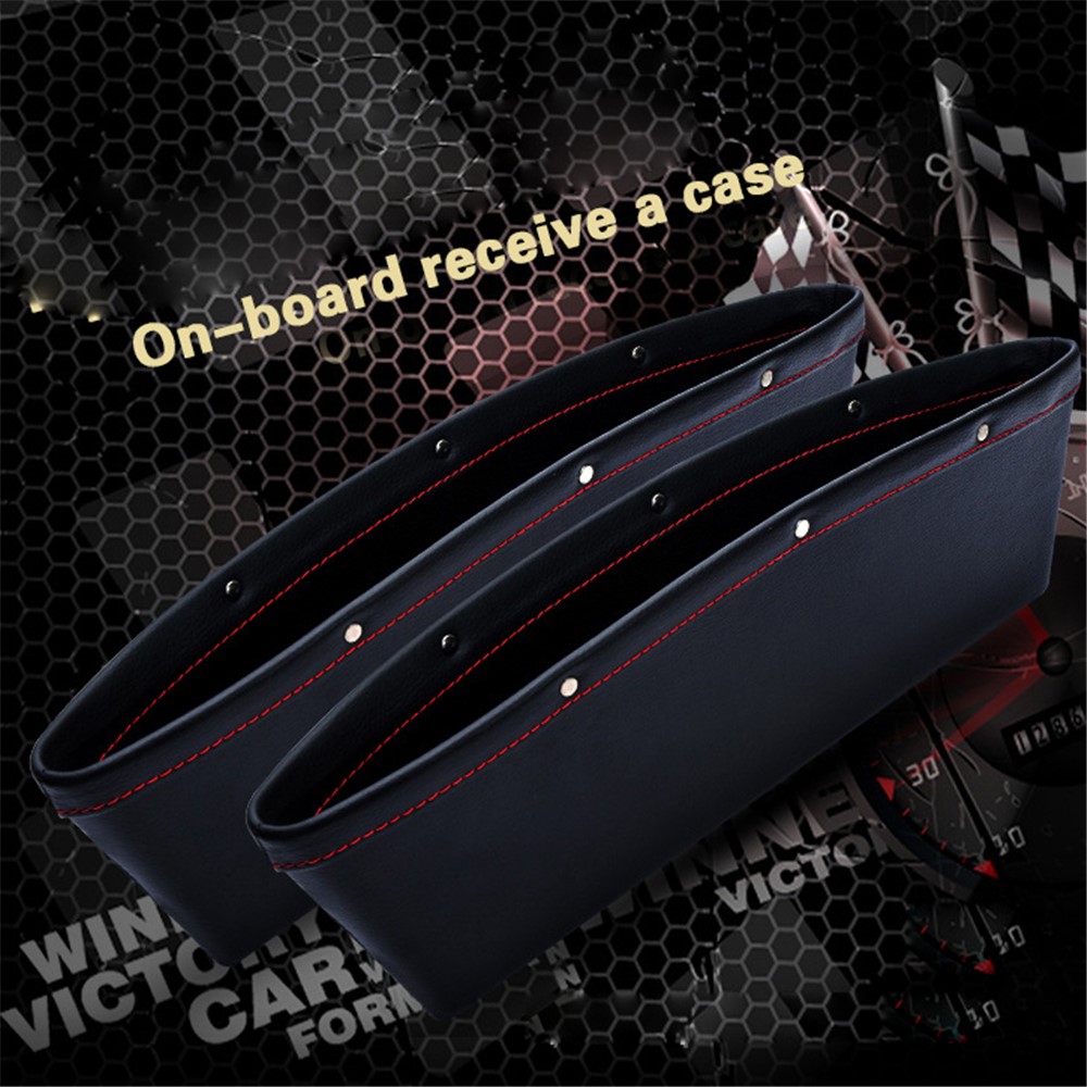 2Pcs/Set Vehicle Mounted Seat Gap Leather Storage Organizer for Wallet, Phones, Maps, Cash etc. - Black-2