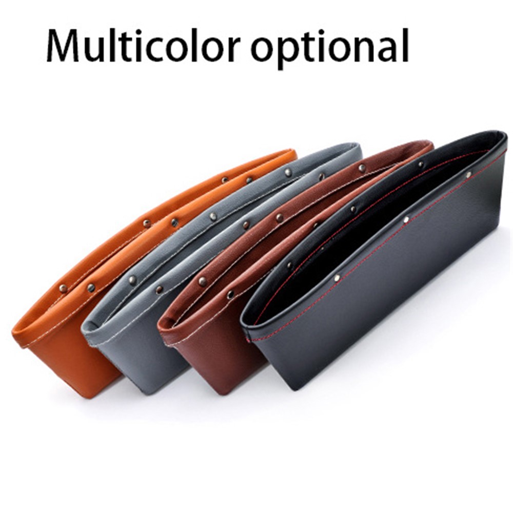 2Pcs/Set Vehicle Mounted Seat Gap Leather Storage Organizer for Wallet, Phones, Maps, Cash etc. - Black-3