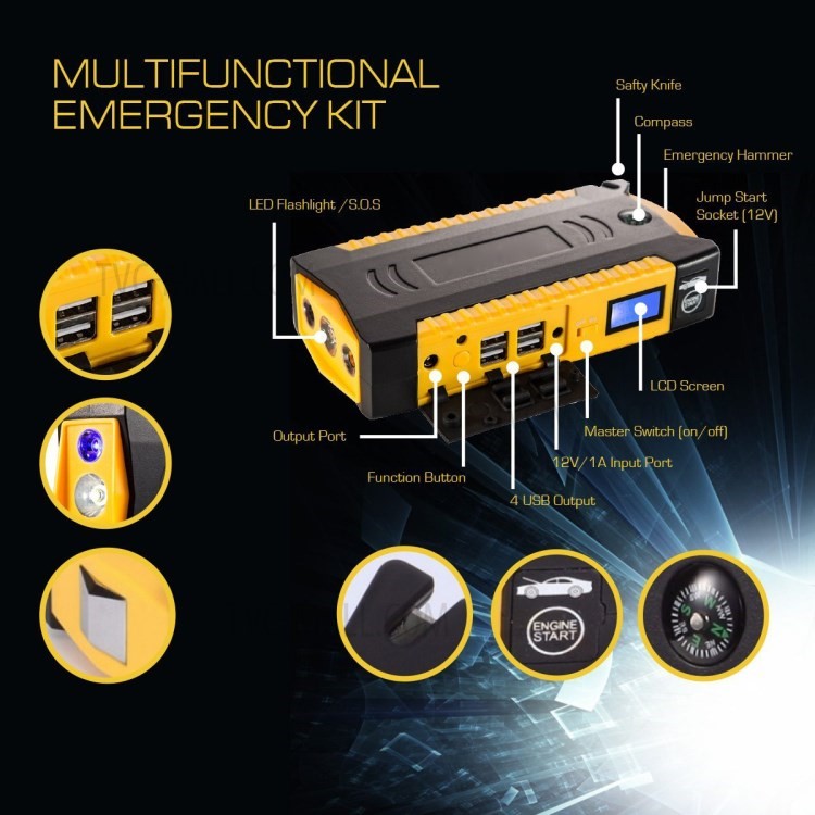 Multi-functional 12V 18000mAh Emergency Car Jump Starter USB Mobile Phone Battery Charger - EU Plug-5