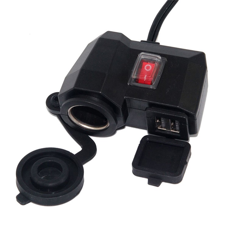 MC202 Waterproof Motorcycle 12V GPS Cigarette Lighter Dual USB Power Socket Charger-3