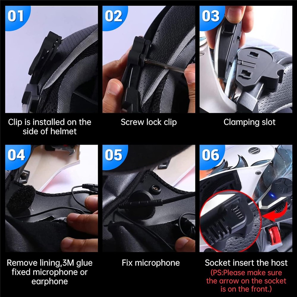 Waterproof IPX6 Motorcycle Helmet Bluetooth Intercom BT-S3 1000m Motorcycle BT Interphone Headset W / FM Radios Supporting 5 Languages-10