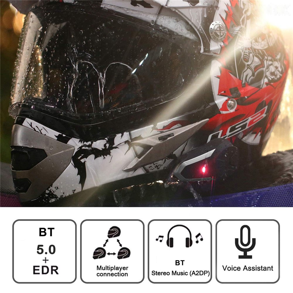 Waterproof IPX6 Motorcycle Helmet Bluetooth Intercom BT-S3 1000m Motorcycle BT Interphone Headset W / FM Radios Supporting 5 Languages-3
