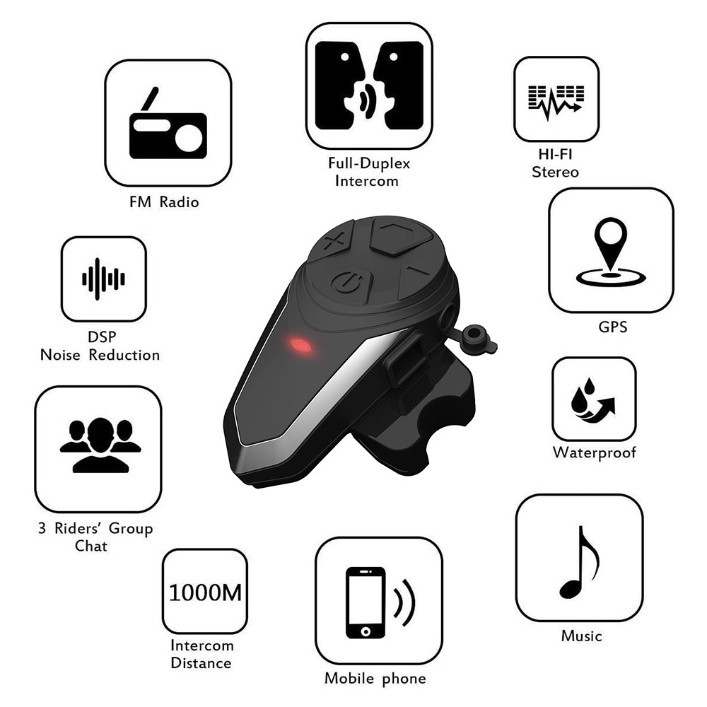Waterproof IPX6 Motorcycle Helmet Bluetooth Intercom BT-S3 1000m Motorcycle BT Interphone Headset W / FM Radios Supporting 5 Languages-4