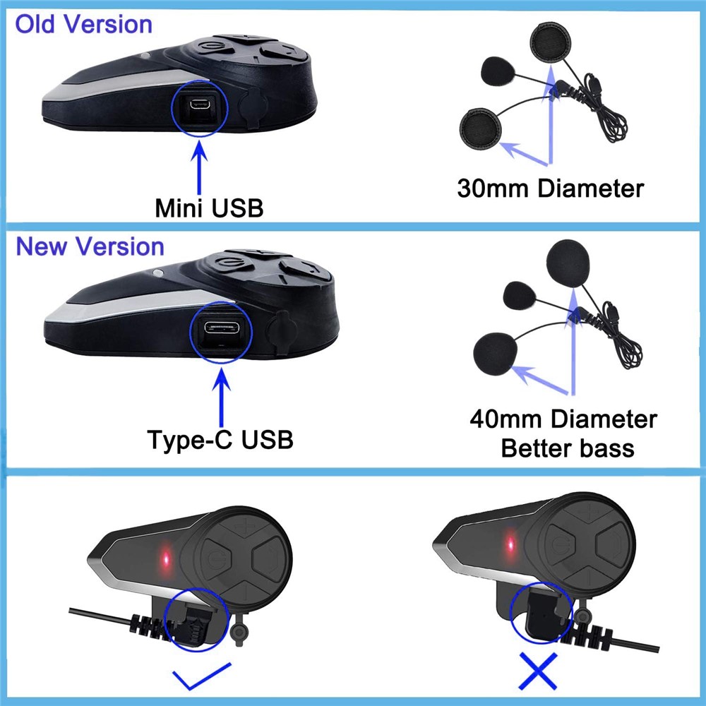 Waterproof IPX6 Motorcycle Helmet Bluetooth Intercom BT-S3 1000m Motorcycle BT Interphone Headset W / FM Radios Supporting 5 Languages-9
