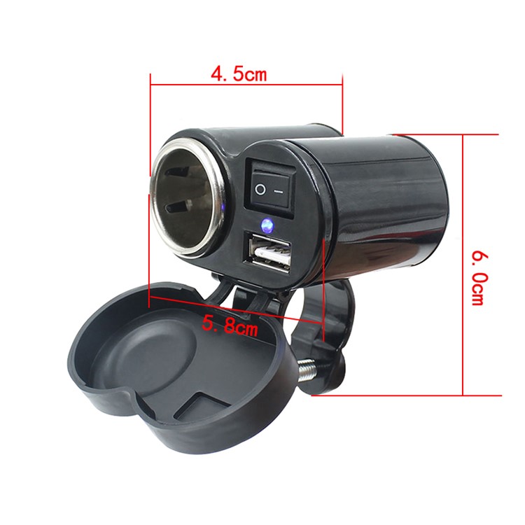 12V Motorcycle Waterproof USB Cigarette Lighter Charger Power Socket with LED Indicator-5