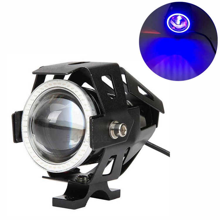 U7 Motorcycle Headlight Angel Eyes Light 125W CREE LED Fog Spotlight + Switch - Blue-1