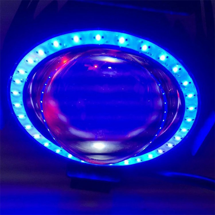 U7 Motorcycle Headlight Angel Eyes Light 125W CREE LED Fog Spotlight + Switch - Blue-10