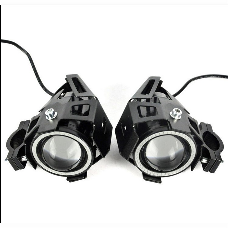 U7 Motorcycle Headlight Angel Eyes Light 125W CREE LED Fog Spotlight + Switch - Blue-11