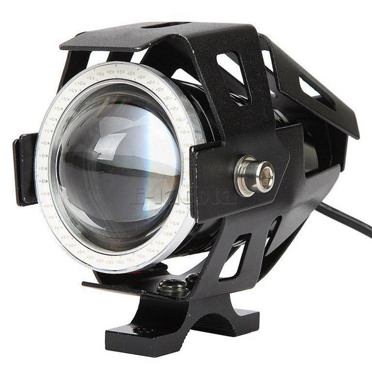 U7 Motorcycle Headlight Angel Eyes Light 125W CREE LED Fog Spotlight + Switch - Blue-14