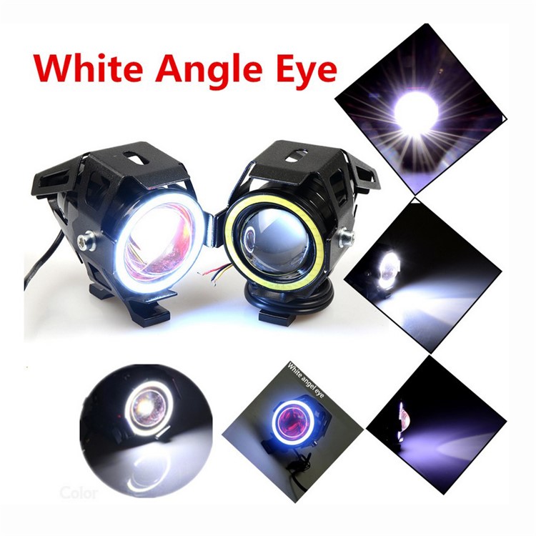 U7 Motorcycle Headlight Angel Eyes Light 125W CREE LED Fog Spotlight + Switch - Blue-2