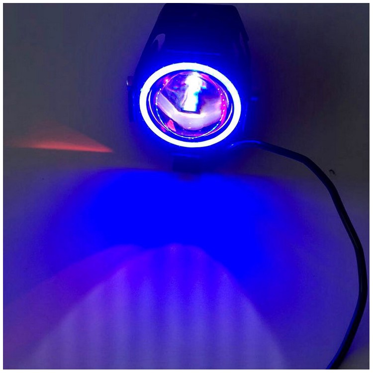 U7 Motorcycle Headlight Angel Eyes Light 125W CREE LED Fog Spotlight + Switch - Blue-3