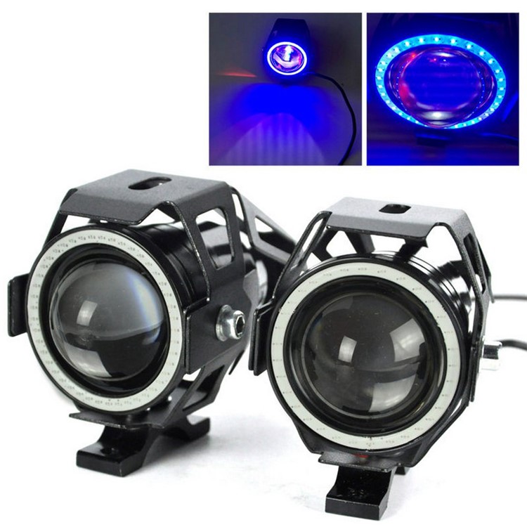 U7 Motorcycle Headlight Angel Eyes Light 125W CREE LED Fog Spotlight + Switch - Blue-8