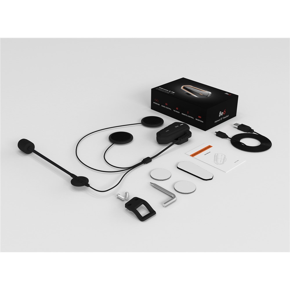 Motorcycle Helmet Bluetooth Headset Intercom with FM Radio Motorbike Walkie Talkie - All Black-8