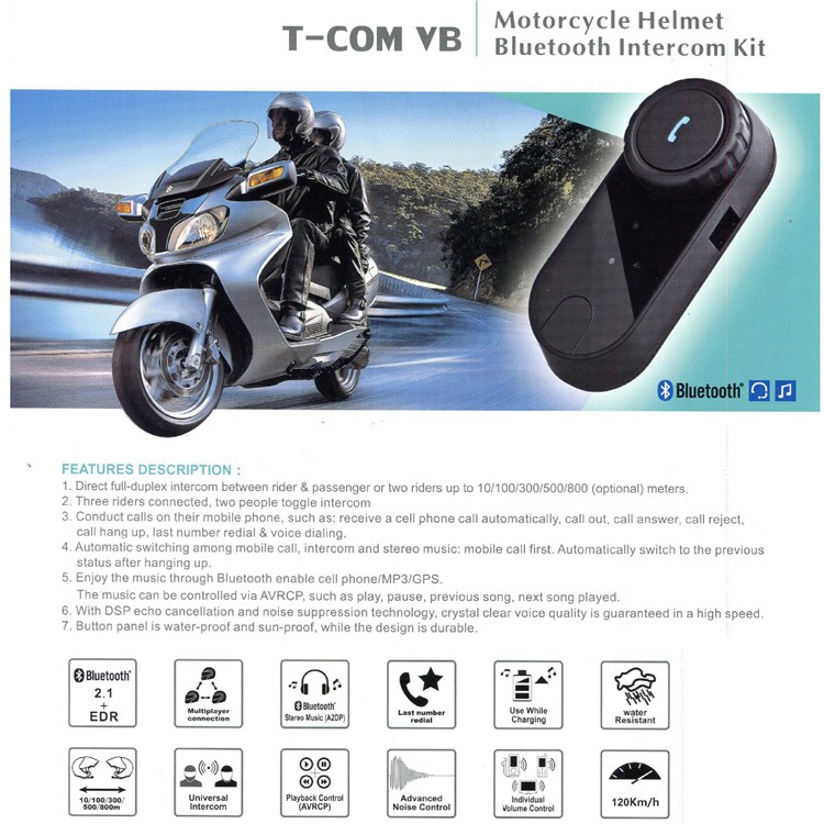 T-COMVB 800m Motorcycle/Ski Helmet Bluetooth Headphone Wireless Earphone Intercom Kit - Black-43