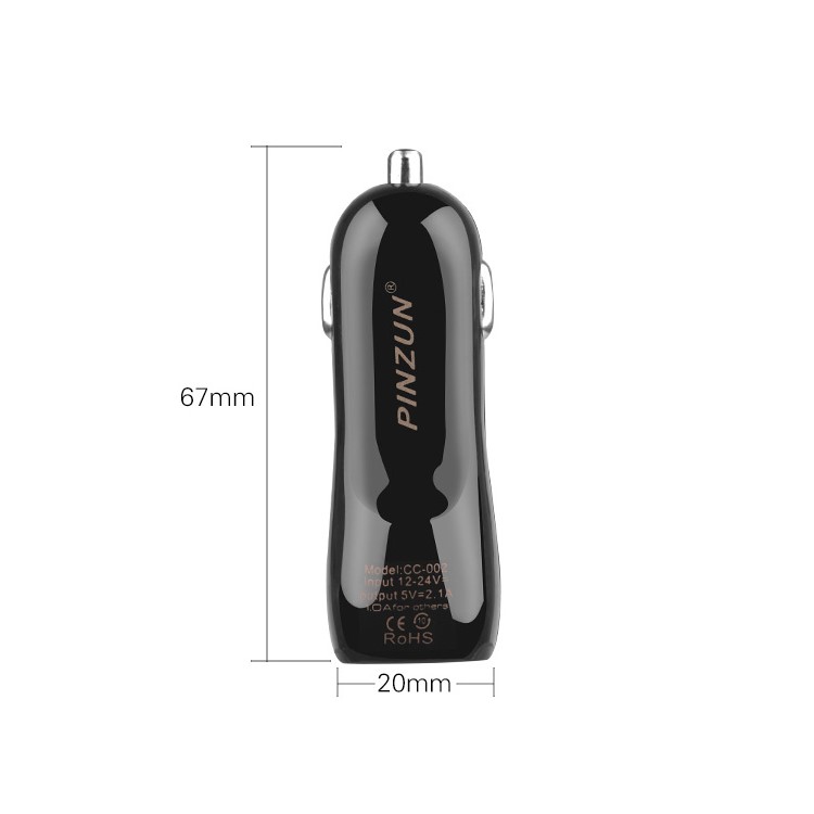 Black PINZUN 2.1A/1A Two USB Mini Car Charger for iPhone iPad Samsung HTC Sony LG Etc Smartphones & Tabs-3