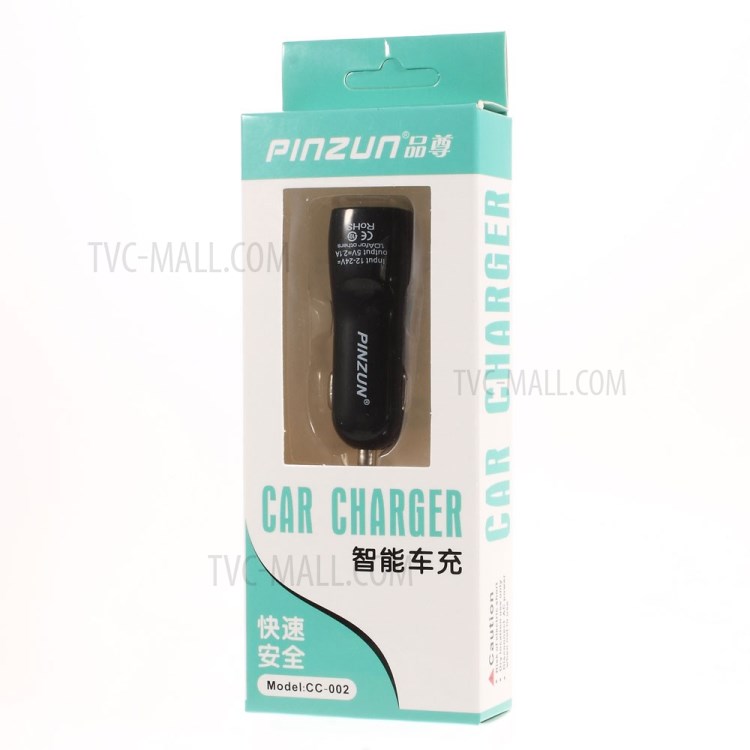 Black PINZUN 2.1A/1A Two USB Mini Car Charger for iPhone iPad Samsung HTC Sony LG Etc Smartphones & Tabs-6