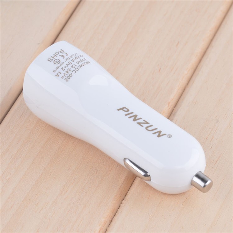 White PINZUN 2.1A/1A Two USB Mini Car Charger for iPhone iPad Samsung HTC Sony LG Etc Smartphones & Tabs-1