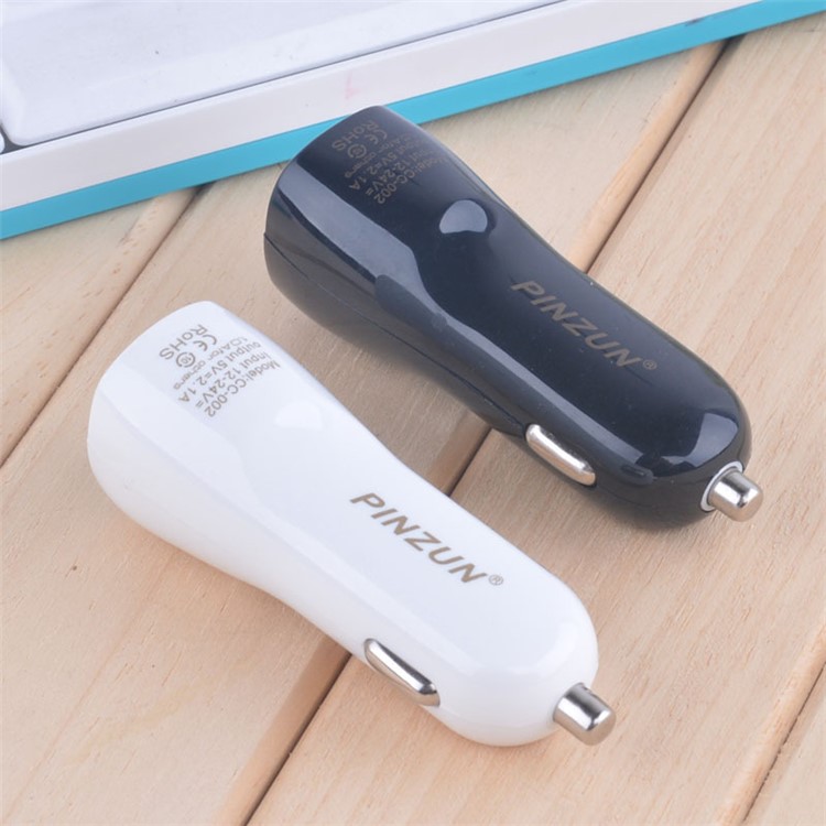 White PINZUN 2.1A/1A Two USB Mini Car Charger for iPhone iPad Samsung HTC Sony LG Etc Smartphones & Tabs-2