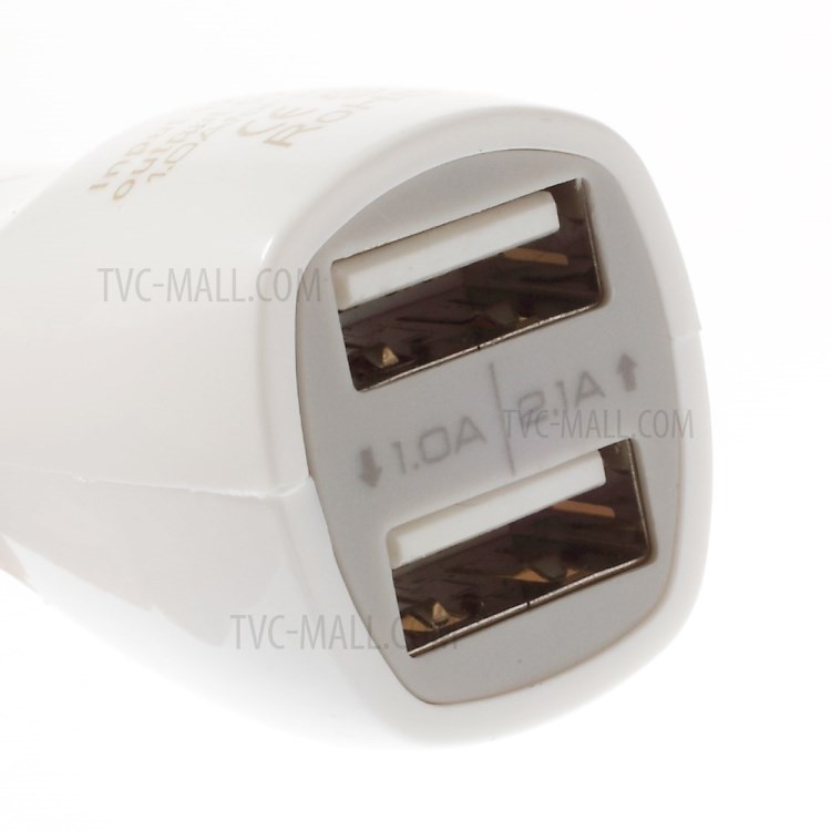 White PINZUN 2.1A/1A Two USB Mini Car Charger for iPhone iPad Samsung HTC Sony LG Etc Smartphones & Tabs-3