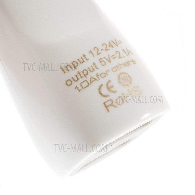 White PINZUN 2.1A/1A Two USB Mini Car Charger for iPhone iPad Samsung HTC Sony LG Etc Smartphones & Tabs-4