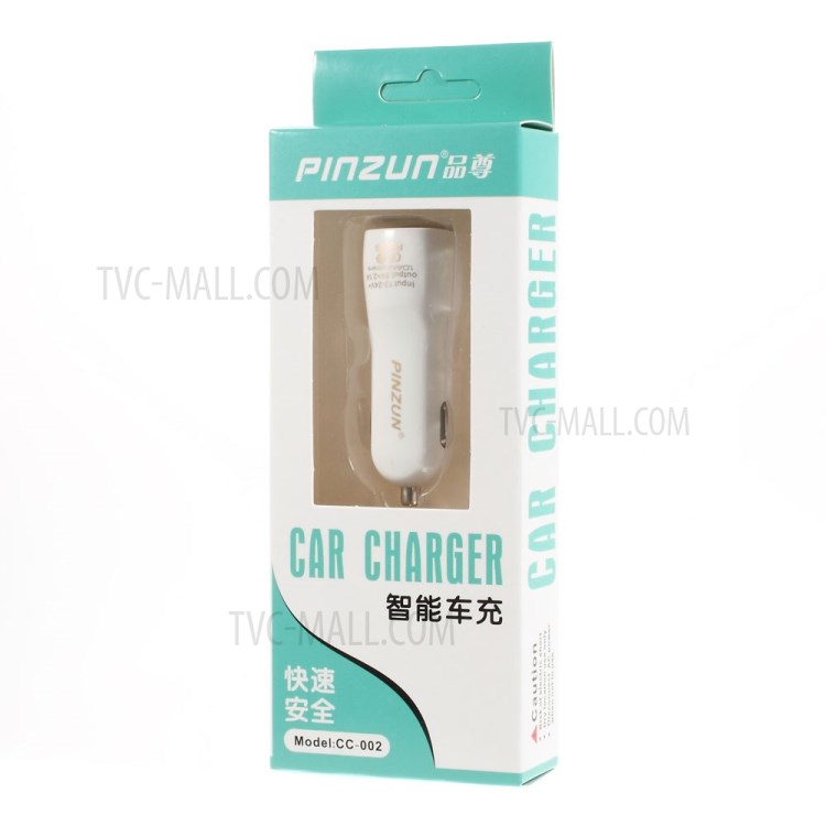 White PINZUN 2.1A/1A Two USB Mini Car Charger for iPhone iPad Samsung HTC Sony LG Etc Smartphones & Tabs-6