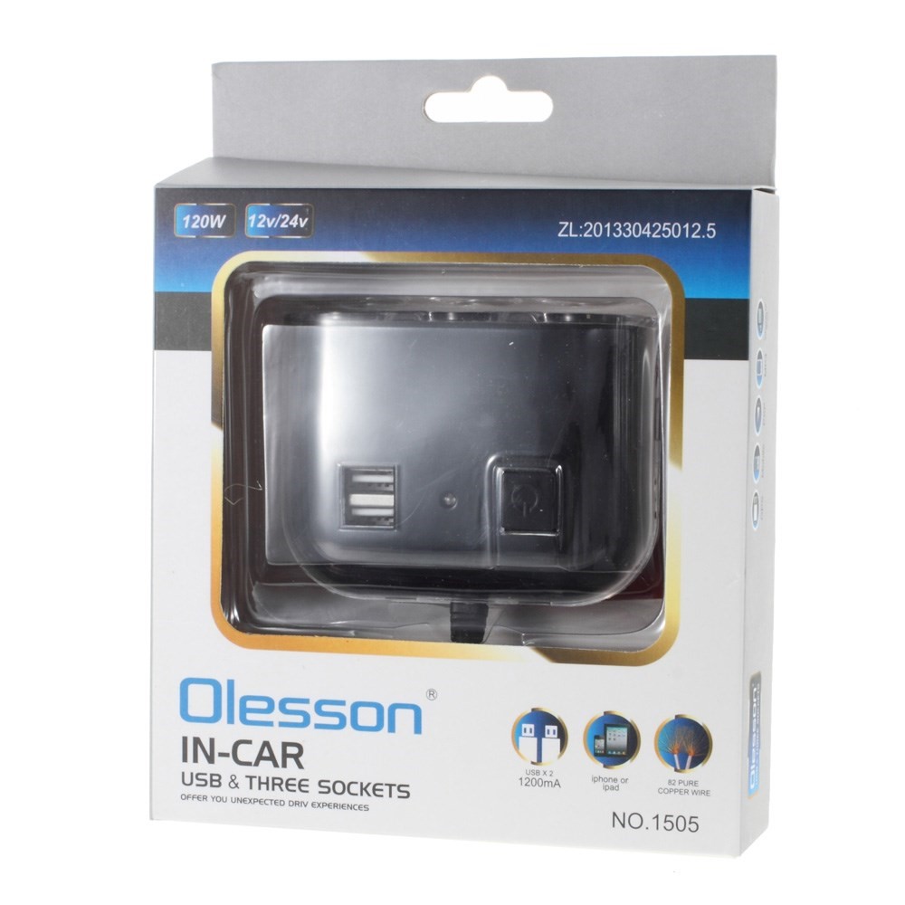 OLESSON No.1505 1 Bis 3 Zigarettenanzünder Dual-USB-Auto-Ladegerät - Schwarz-7