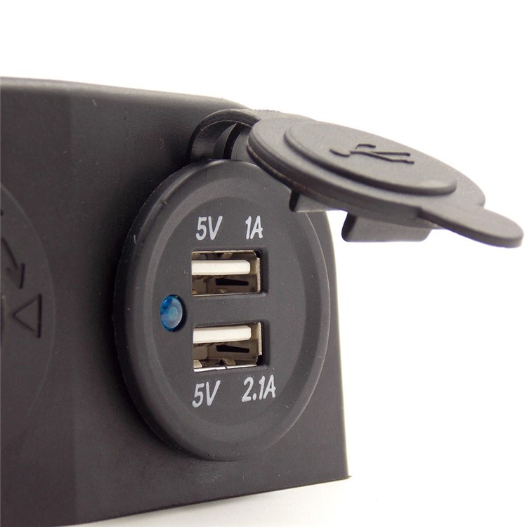 Waterproof 12V Car Motorcycle Dual USB Port Socket Charger with Cigarette Lighter-11