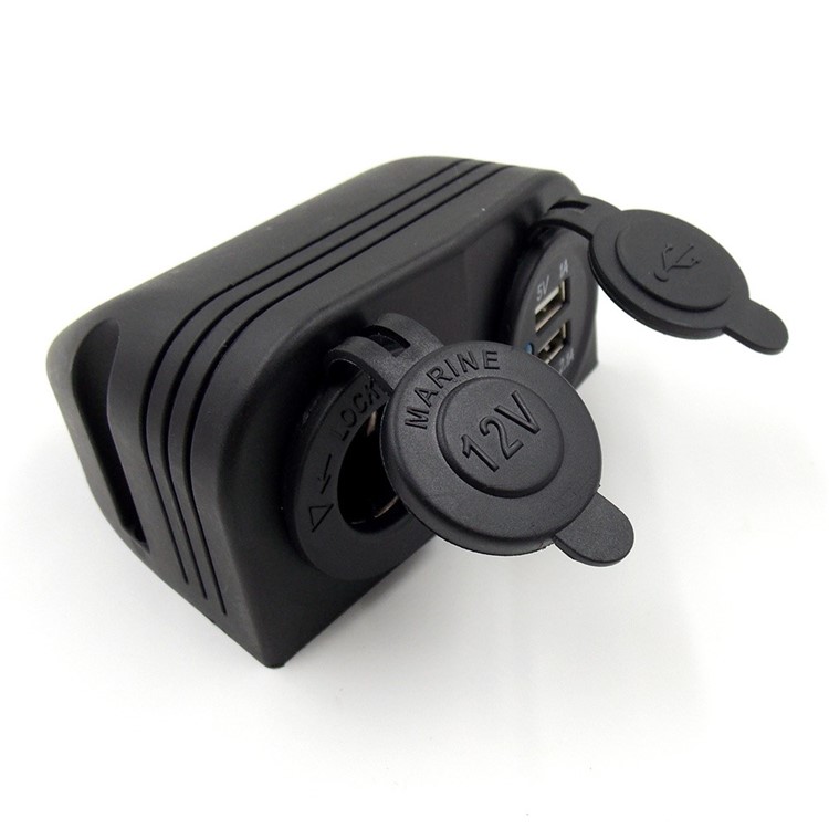 Waterproof 12V Car Motorcycle Dual USB Port Socket Charger with Cigarette Lighter-14