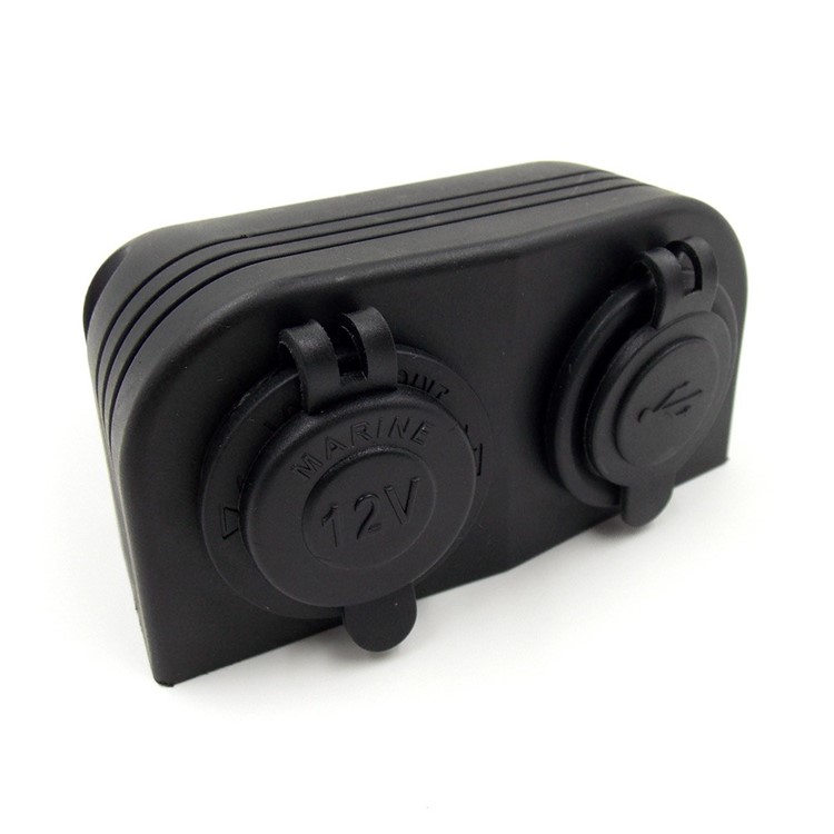 Waterproof 12V Car Motorcycle Dual USB Port Socket Charger with Cigarette Lighter-16