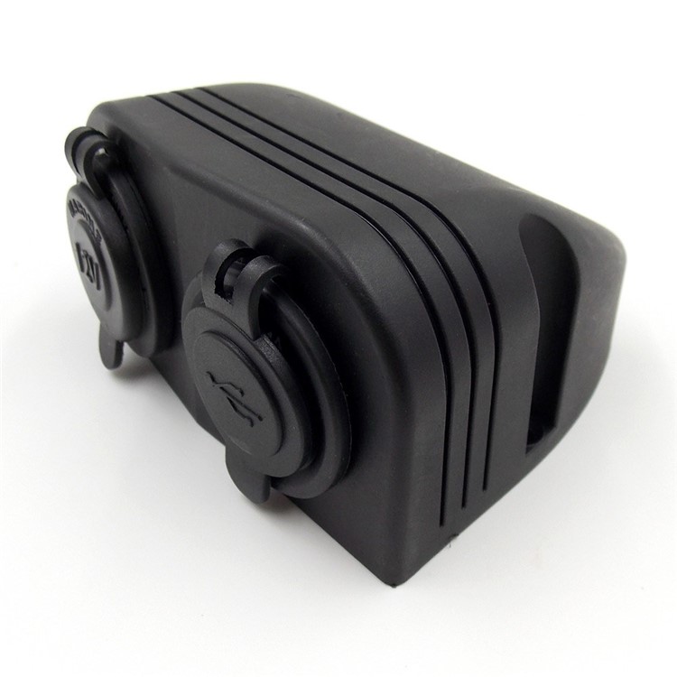 Waterproof 12V Car Motorcycle Dual USB Port Socket Charger with Cigarette Lighter-17