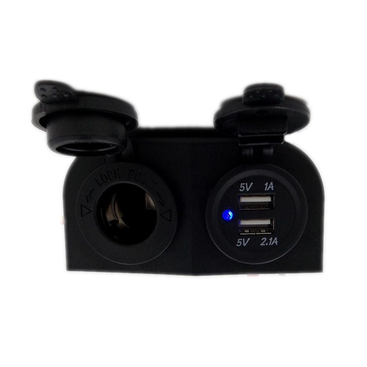 Waterproof 12V Car Motorcycle Dual USB Port Socket Charger with Cigarette Lighter-4