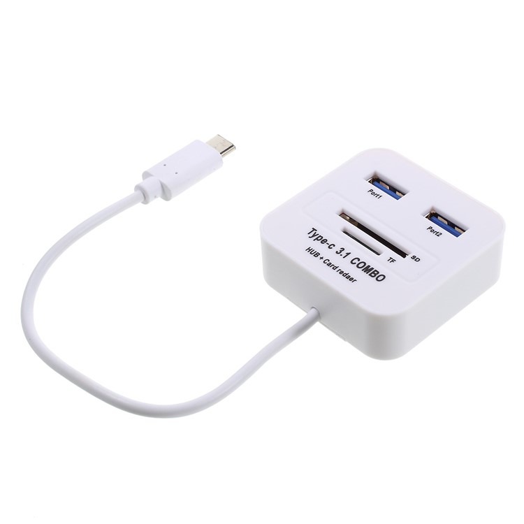 USB-адаптер Типа 3.1 С Двумя Портами USB 2.0 + SD / TF-кард-ридер - Белый-1