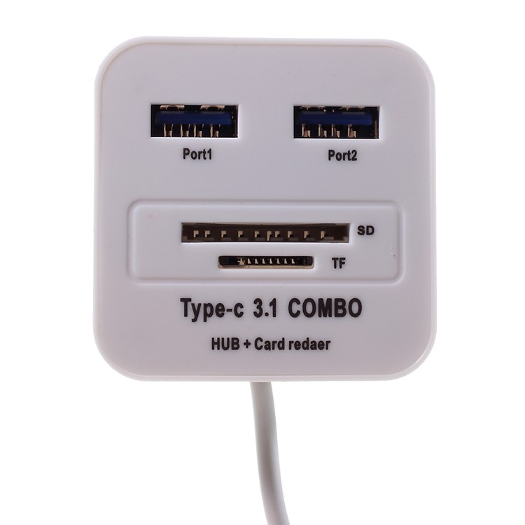 USB-адаптер Типа 3.1 С Двумя Портами USB 2.0 + SD / TF-кард-ридер - Белый-2