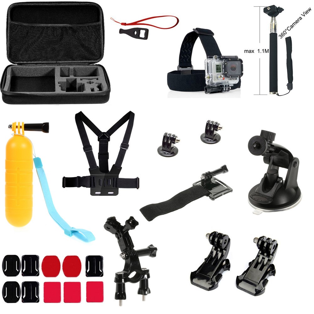 23-em-1 Kit de Acessórios ao ar livre com Cinto de Peito, óculos de proteção, Alça de Pulso, Monopé para câmera GoPro Hero 4/3+/3/2/1 SJ4000 Xiaomi Yi-1