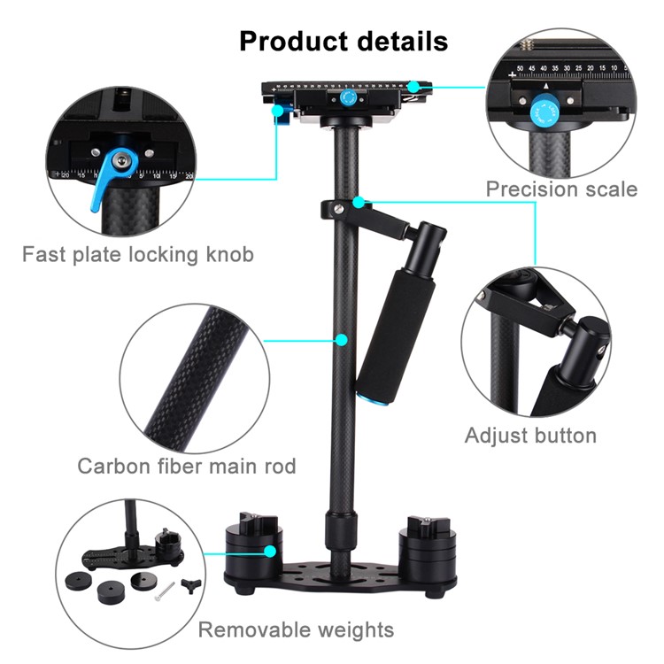 PULUZ P60T Carbon Fiber Handheld Camera Stabilizer with Quick Release Plate for DSLR and Video Camera - Black-11