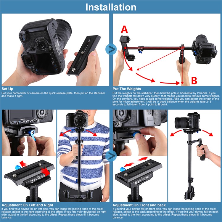 PULUZ P60T Carbon Fiber Handheld Camera Stabilizer with Quick Release Plate for DSLR and Video Camera - Black-16