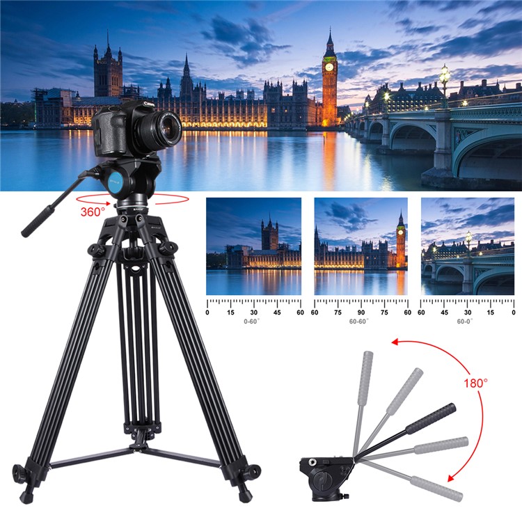 PULUZ PU3004 Aluminum Alloy Camera Tripod for Sony, Nikon, Canon DSLR Cameras - Black-11