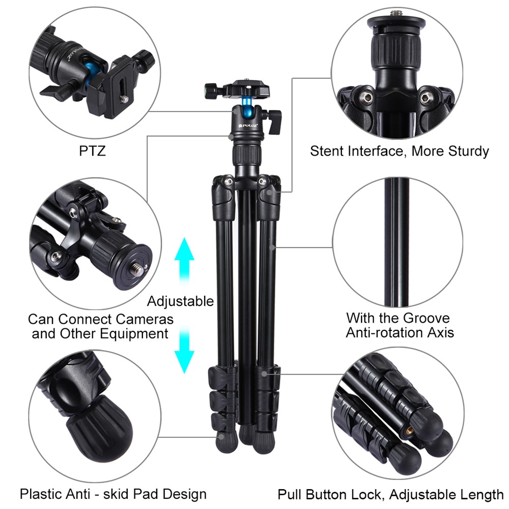 Trépied De Caméra Portable En Alliage D'aluminium PULUZ PU3009 Avec Une Hauteur De Jambe Réglable De 36 ~ 92 Cm Pour Sony, Nikon, Caméras Canon DSLR-6