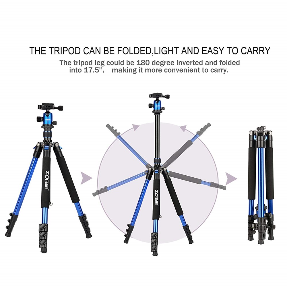 ZOMEi Q555 Lightweight Professional Alluminum Alloy Camera Tripod with 360 Ball - Blue-3