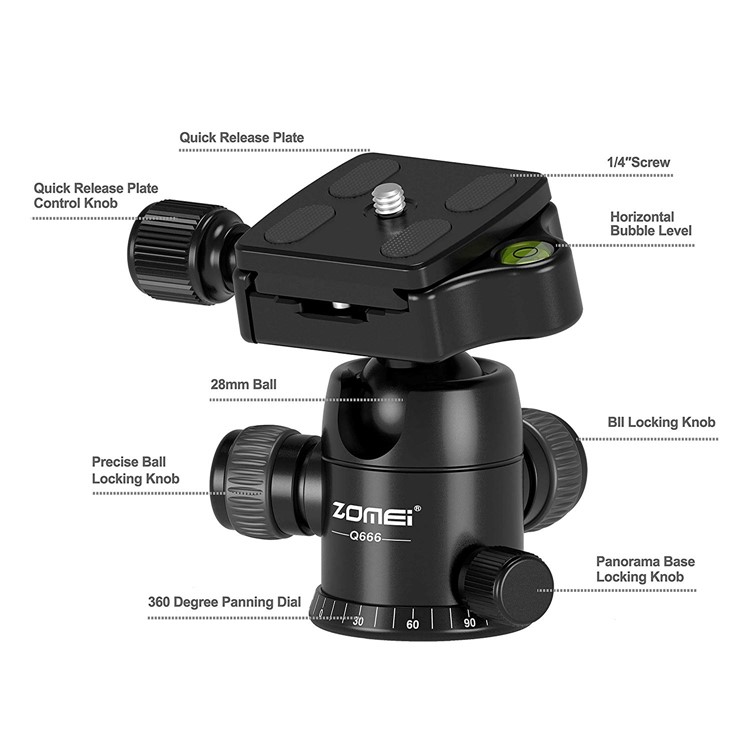 Zomei Q666 Portable Aluminium Alloy Tripod with 360-Degreed Horizontal Ball Head for Cameras Video-4