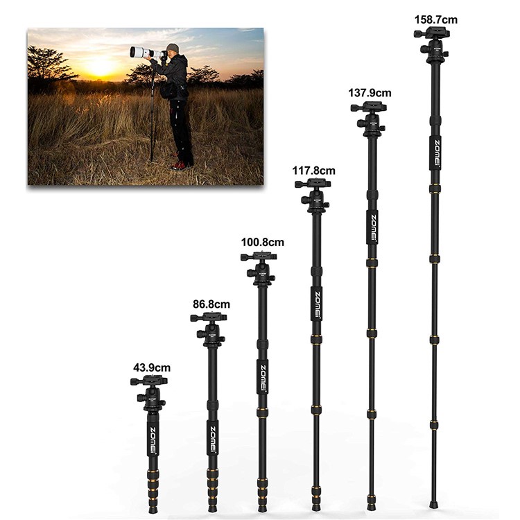 Zomei Q666 Portable Aluminium Alloy Tripod with 360-Degreed Horizontal Ball Head for Cameras Video-7