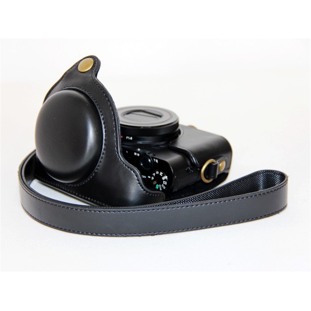 Фото #1: PU Leather Camera Protective Case + Strap for Sony DSC-RX100 Mark III IV M1/M2/M3/M4/M5 - Black