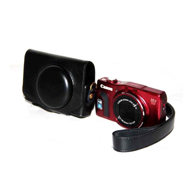 PU Leather Camera Protective Case with Shoulder Strap for Canon SX720 HS/SX700 - Black-3