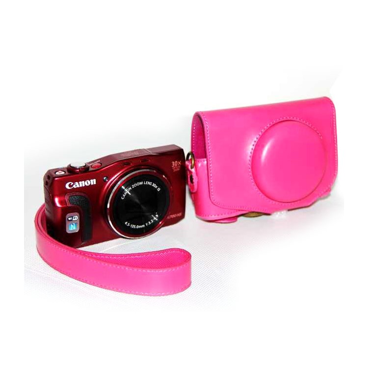 PU Leather Camera Protective Bag with Shoulder Strap for Canon SX720/ SX700/ SX730/ SX740 HS - Rose-1