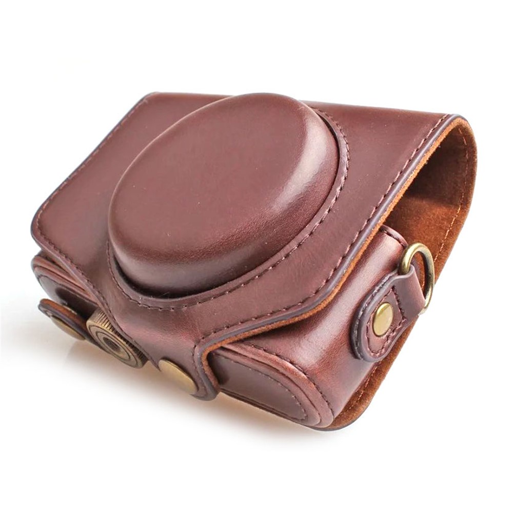 PU Leather Camera Protective Pouch + Shoulder Strap for Canon SX720/ SX700/ SX730/ SX740 HS - Coffee-1