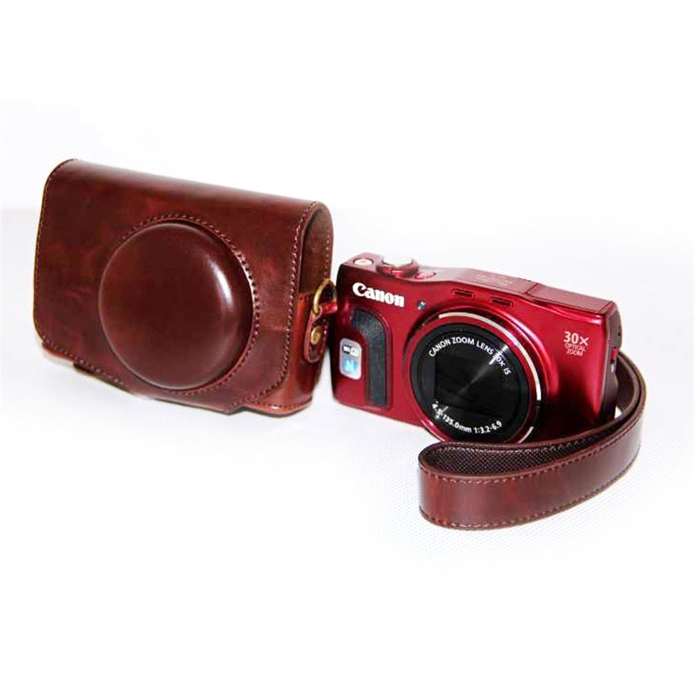 PU Leather Camera Protective Pouch + Shoulder Strap for Canon SX720/ SX700/ SX730/ SX740 HS - Coffee-2
